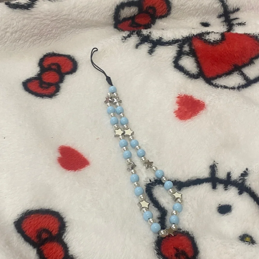 Light Blue and Silver Star Beaded Phone Charm